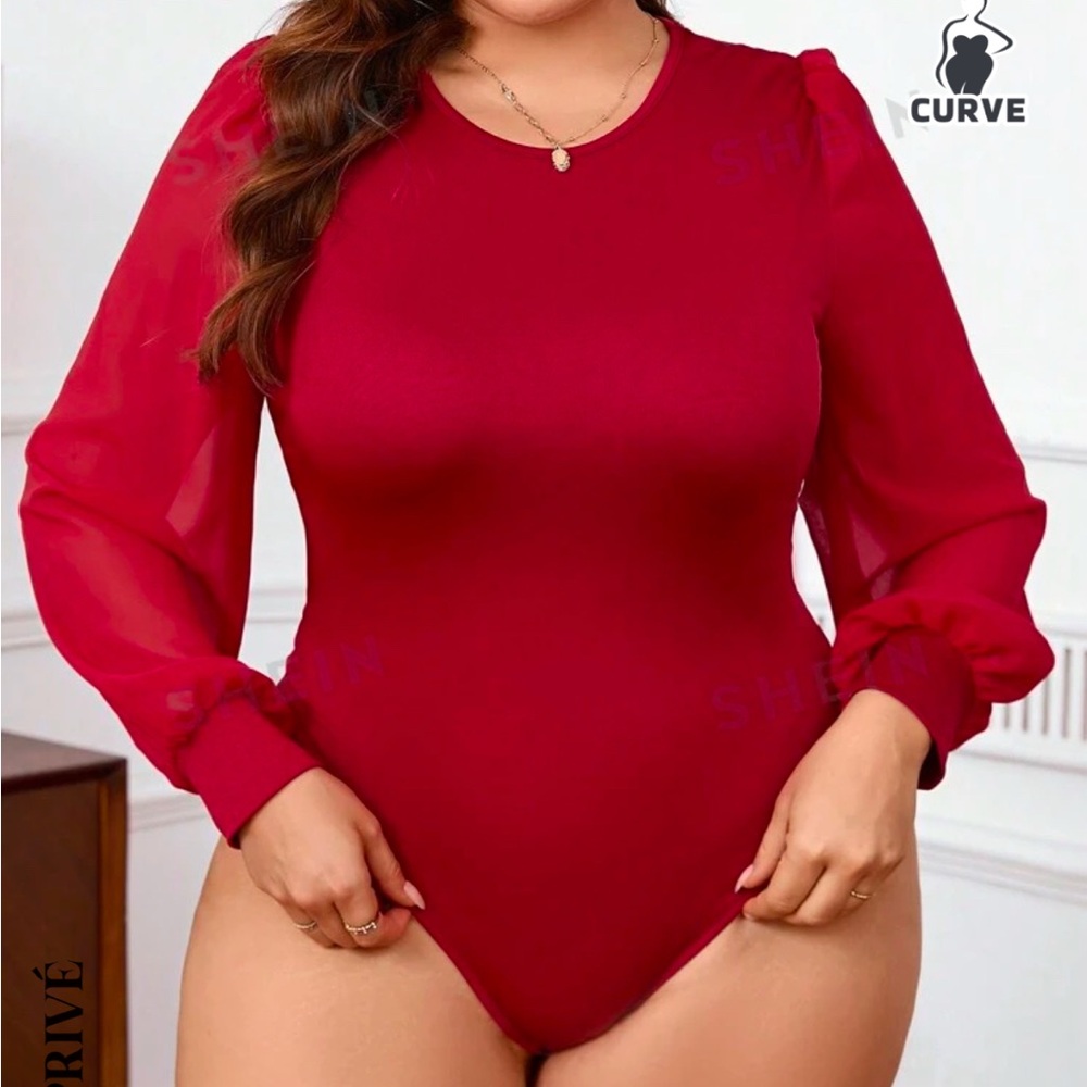 SHEIN Plus Size Solid Color Round Neck Long Sleeve body suit